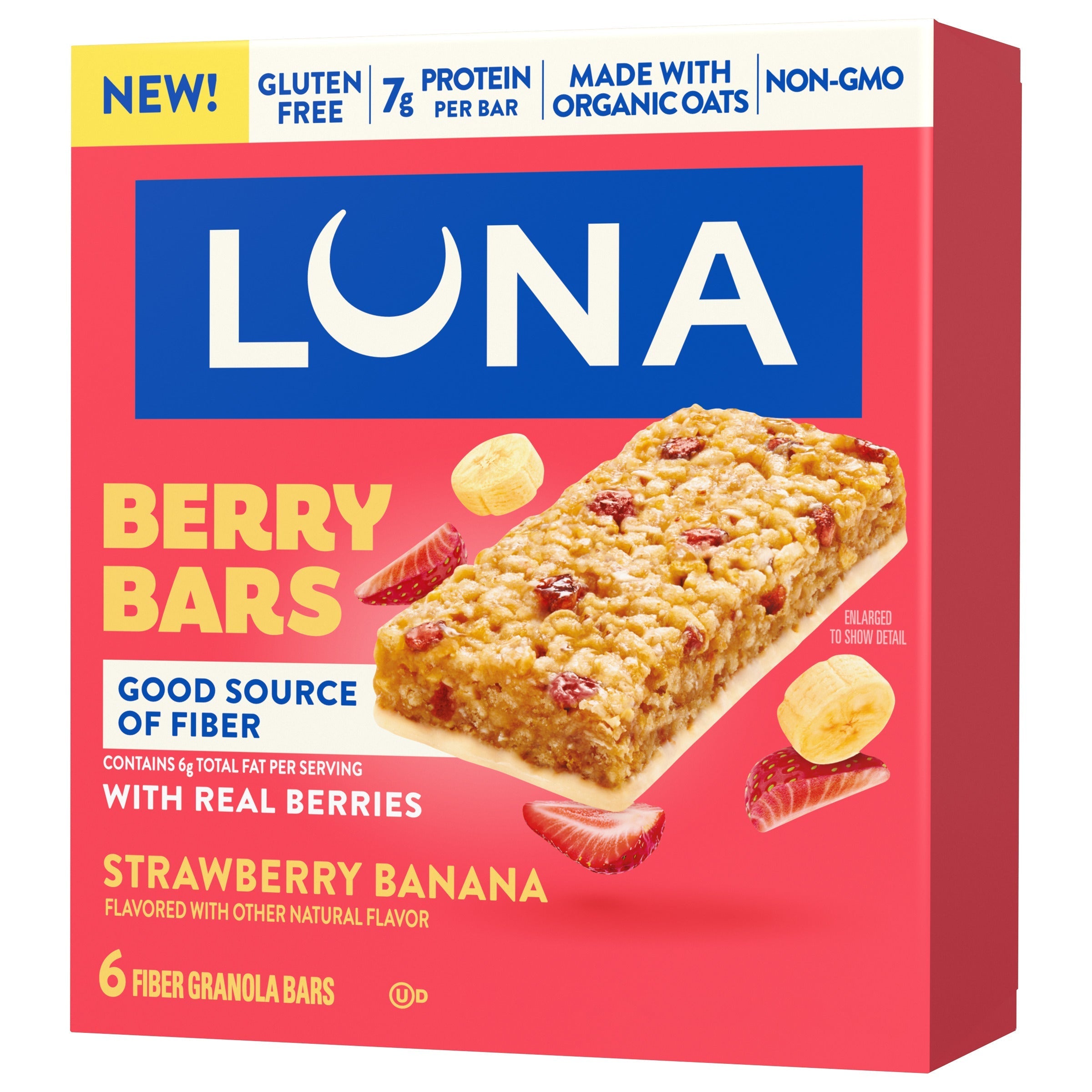 LUNA Berry Bars Strawberry Banana Flavor Gluten Free Snack Bars, Non-GMO Protein Bars