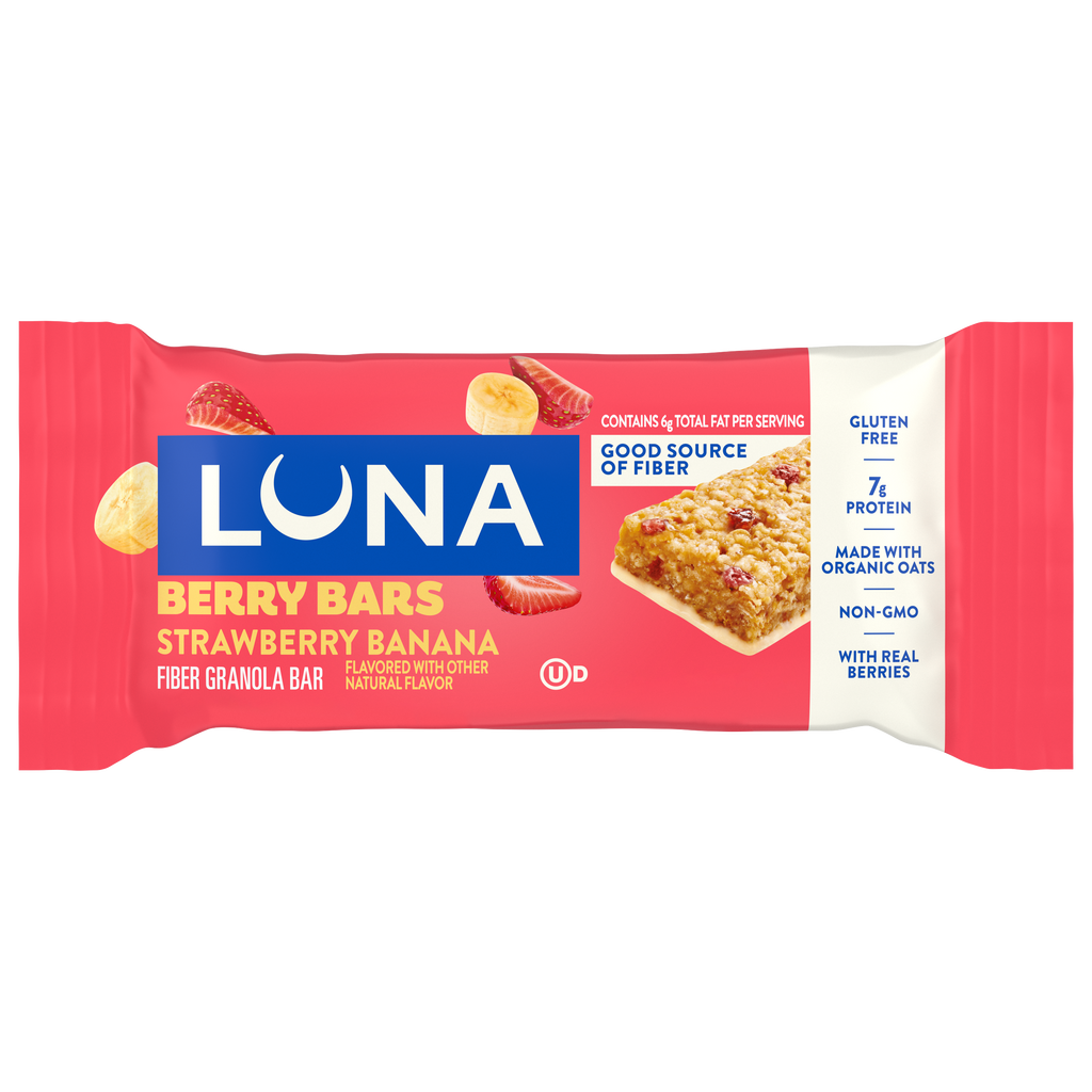 LUNA Berry Bars Strawberry Banana Flavor Gluten Free Snack Bars, Non-GMO Protein Bars
