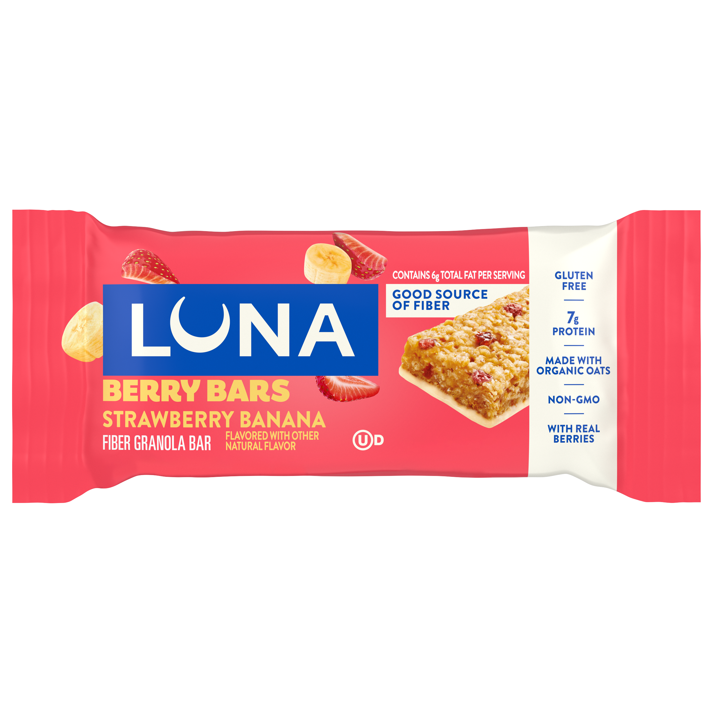 LUNA Berry Bars Strawberry Banana Flavor Gluten Free Snack Bars, Non-GMO Protein Bars