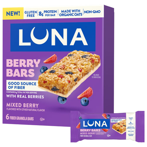 LUNA Berry Bars Mixed Berry Flavor Gluten Free Snack Bars, Non-GMO Protein Bars