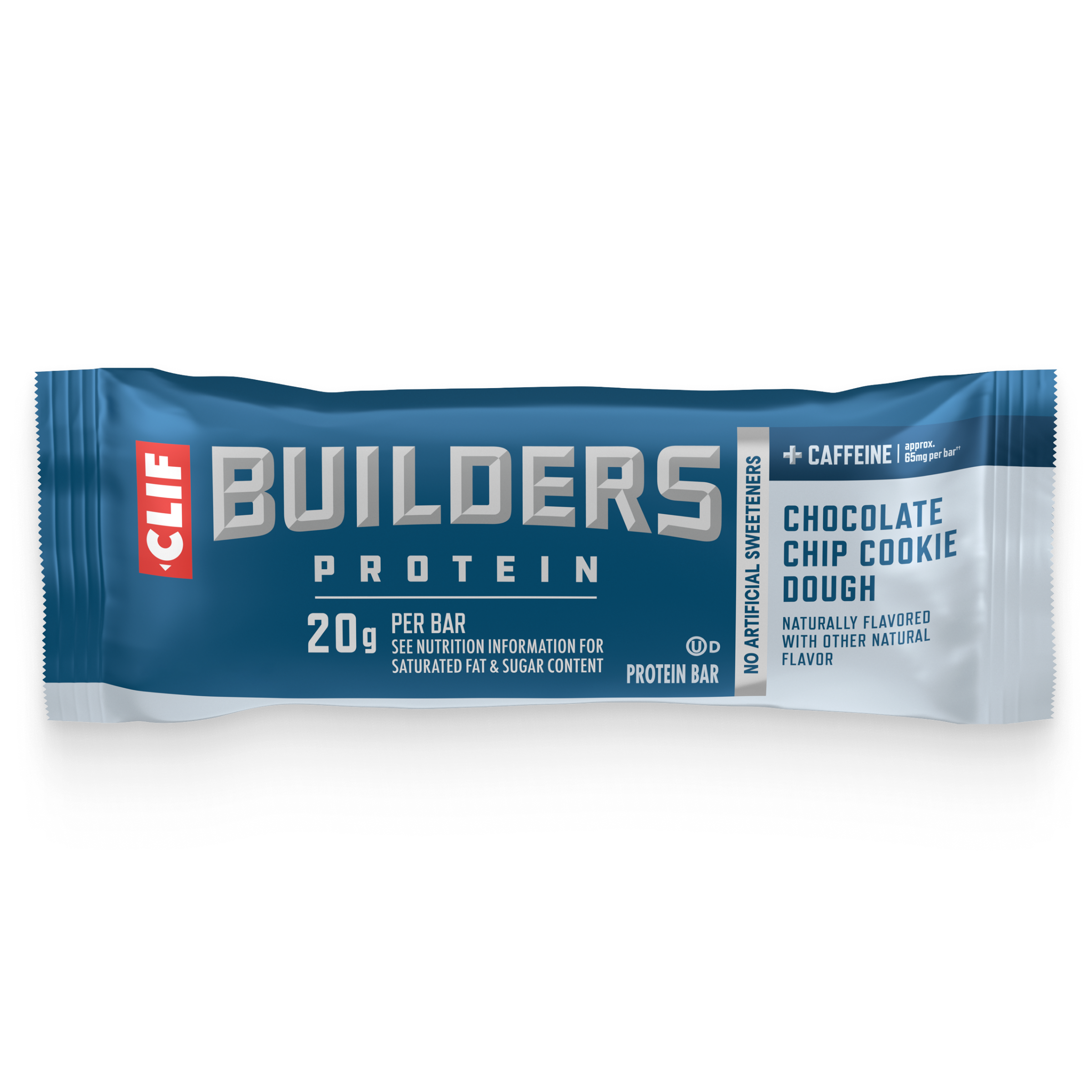 CLIF BUILDERS + Caffeine Chocolate Chip Cookie Dough Flavor Plant Based Protein Bars