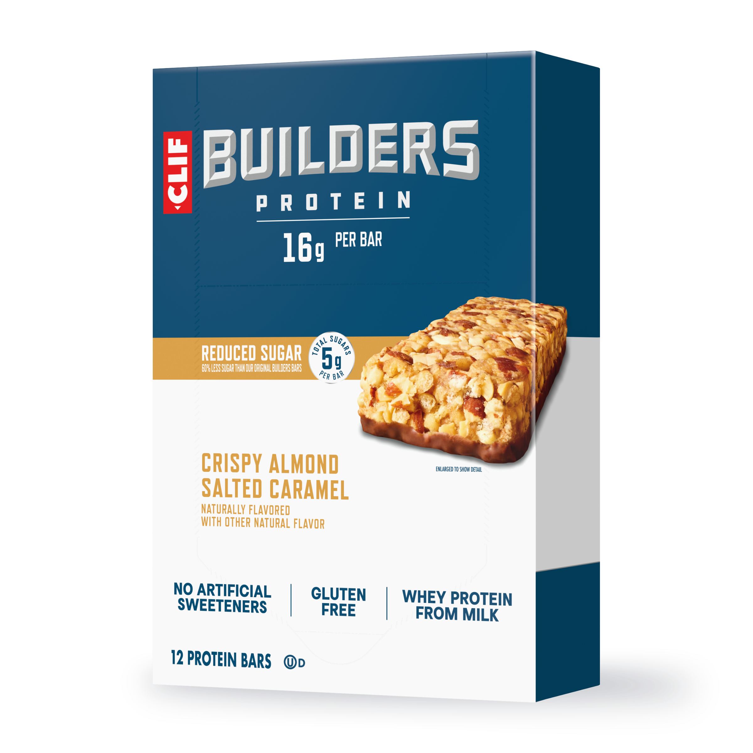 CLIF BUILDERS Crispy Almond Salted Caramel Protein Bar, Reduced Sugar