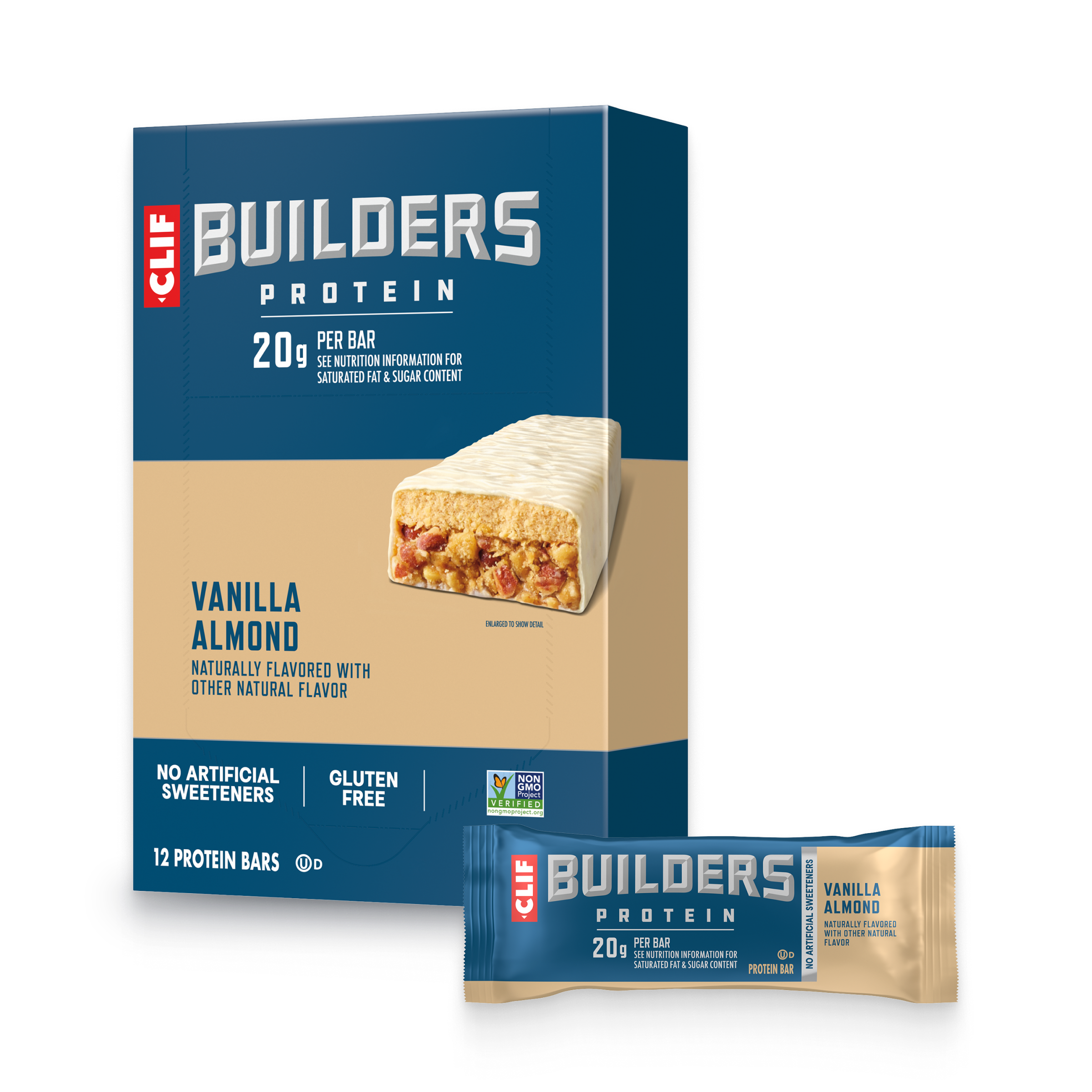 CLIF BUILDERS Vanilla Almond Flavor Plant Based Protein Bars