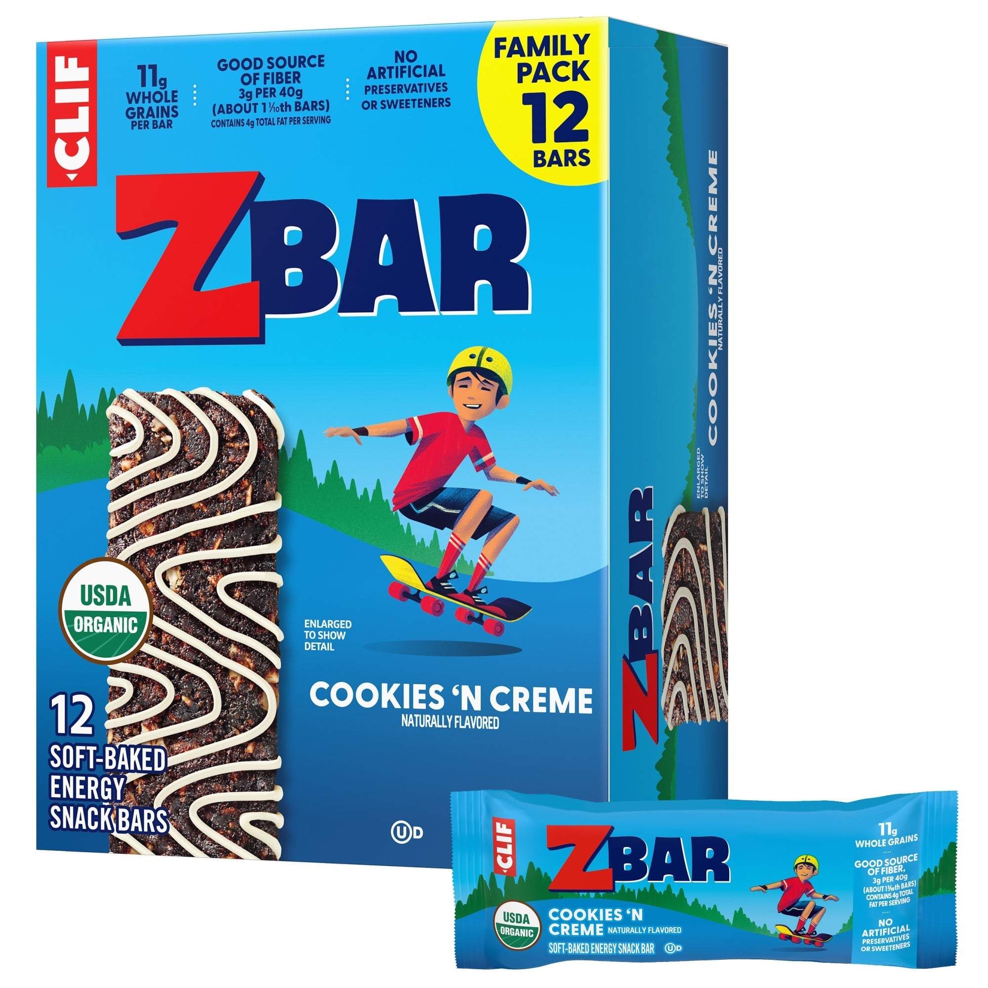 Zbar Cookies 'N Creme Flavor Soft-Baked Energy Snack Bar, Organic Granola Bar