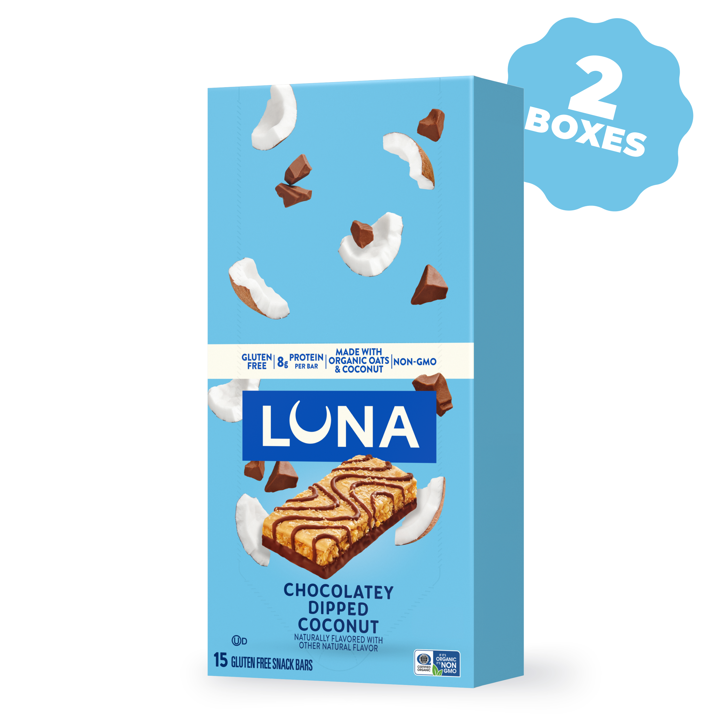 LUNA Bar Chocolatey Dipped Coconut Flavor Gluten Free Snack Bars, 30 Bars