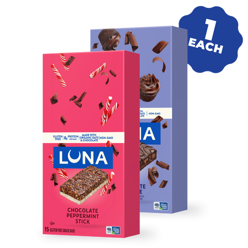 LUNA Bar Chocolate Cupcake Flavor & Chocolate Peppermint Stick Flavor Variety Pack, 30 Bars