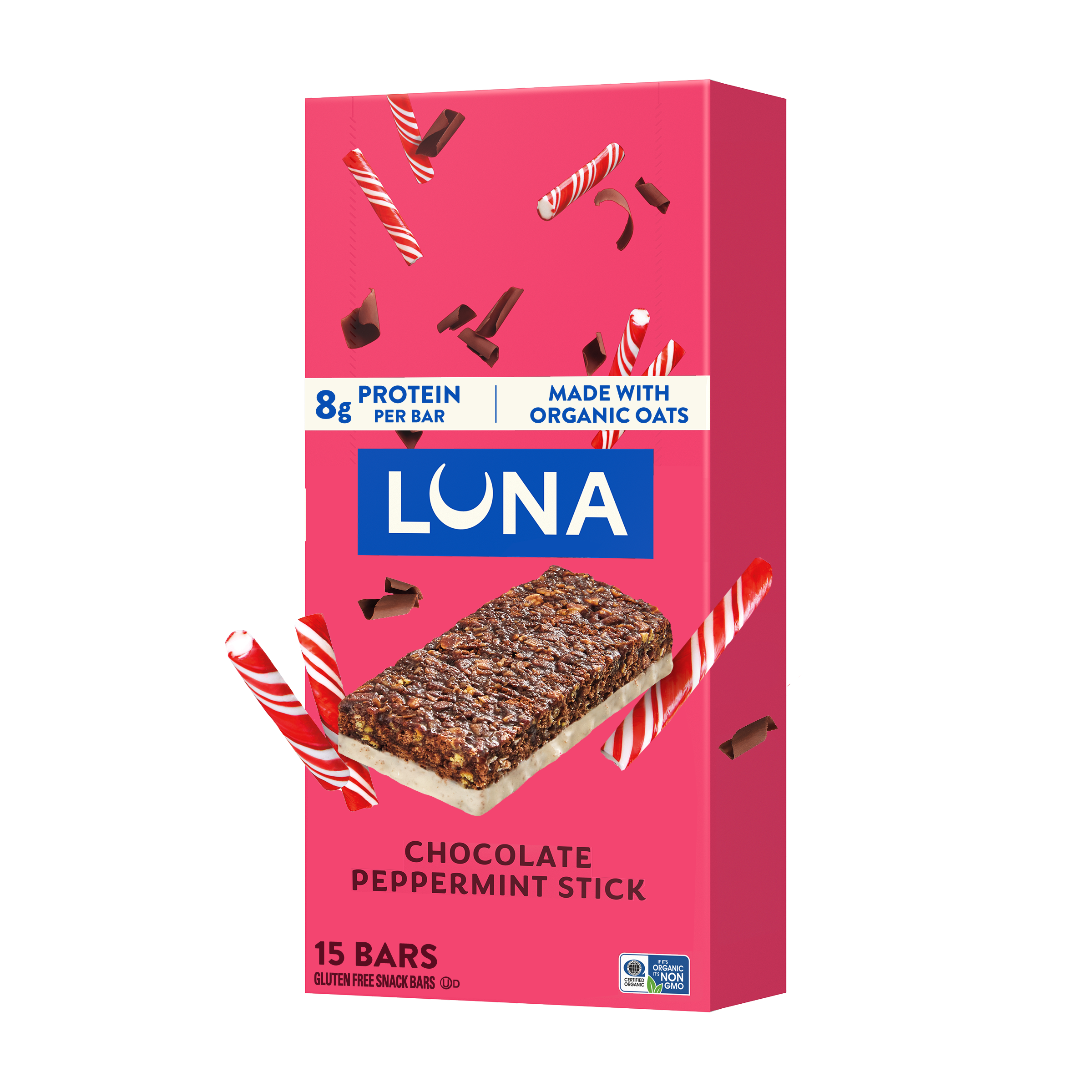 LUNA Bar Chocolate Peppermint Stick Flavor Gluten Free Snack Bars, Non-GMO Protein Bars