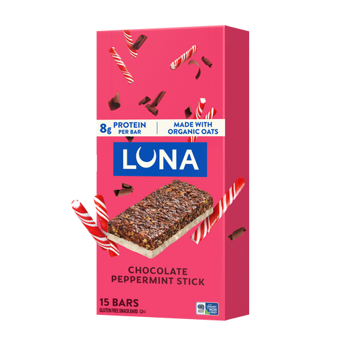 LUNA Bar Chocolate Peppermint Stick Flavor Gluten Free Snack Bars, Non-GMO Protein Bars