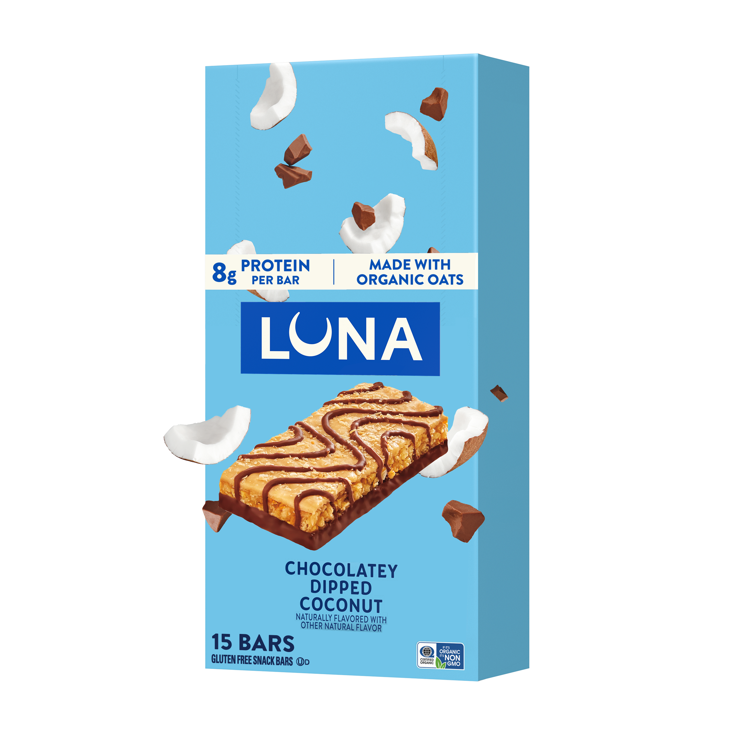 LUNA Bar Chocolatey Dipped Coconut Flavor Gluten Free Snack Bars, Non-GMO Protein Bars