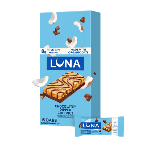 LUNA Bar Chocolatey Dipped Coconut Flavor Gluten Free Snack Bars, Non-GMO Protein Bars