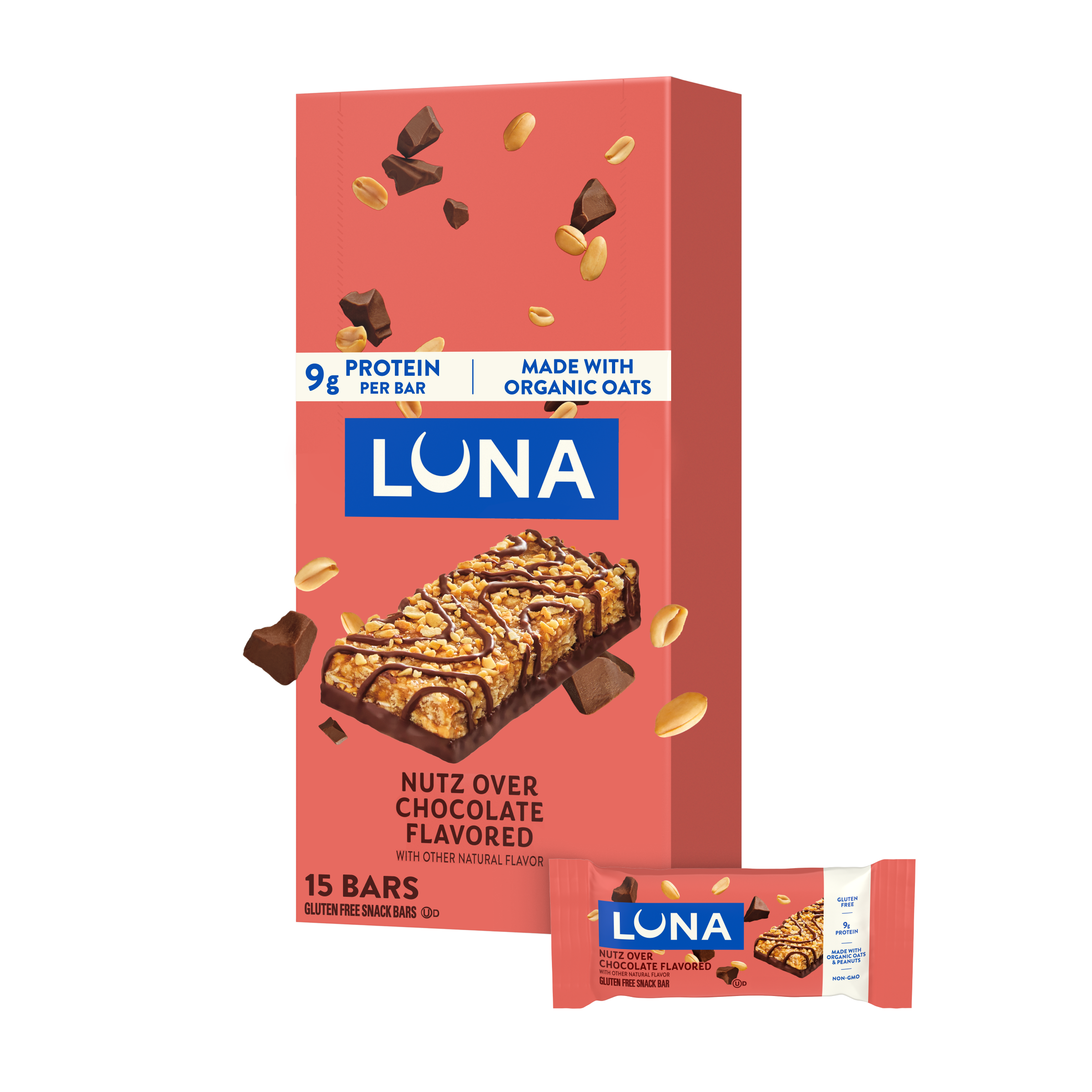 LUNA Bar Nutz Over Chocolate Flavor Gluten Free Snack Bars, Non-GMO Protein Bars