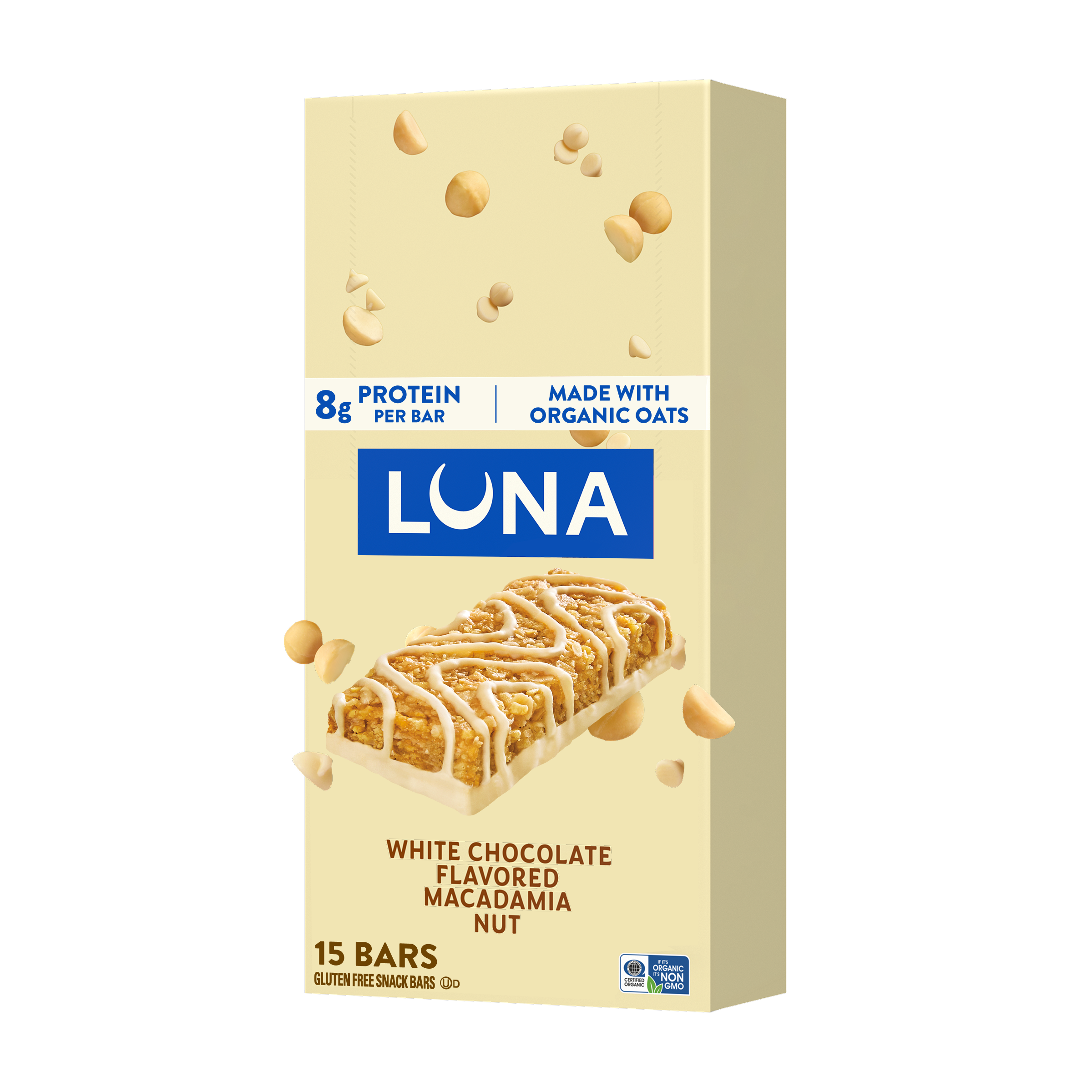 LUNA Bar White Chocolate Macadamia Flavor Gluten Free Snack Bar, Non-GMO Protein Bar