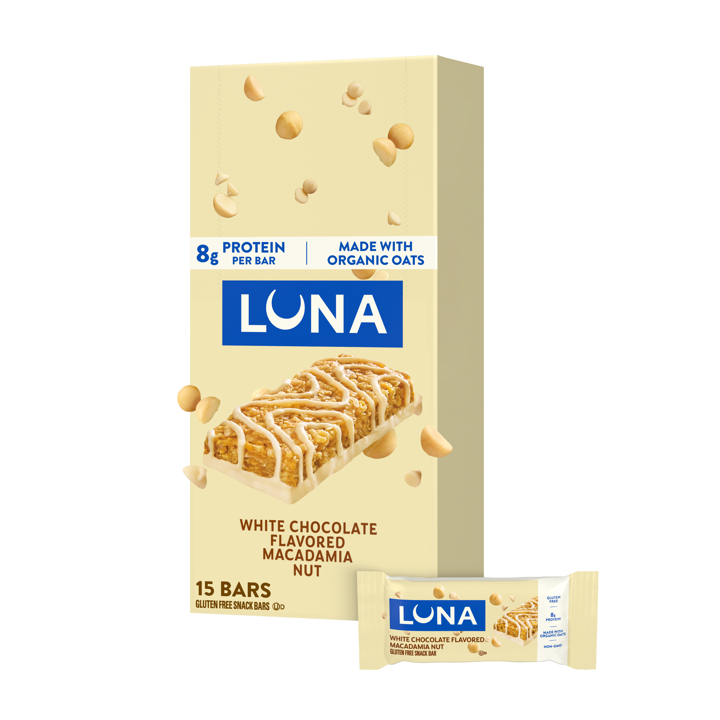 LUNA Bar White Chocolate Macadamia Flavor Gluten Free Snack Bar, Non-GMO Protein Bar