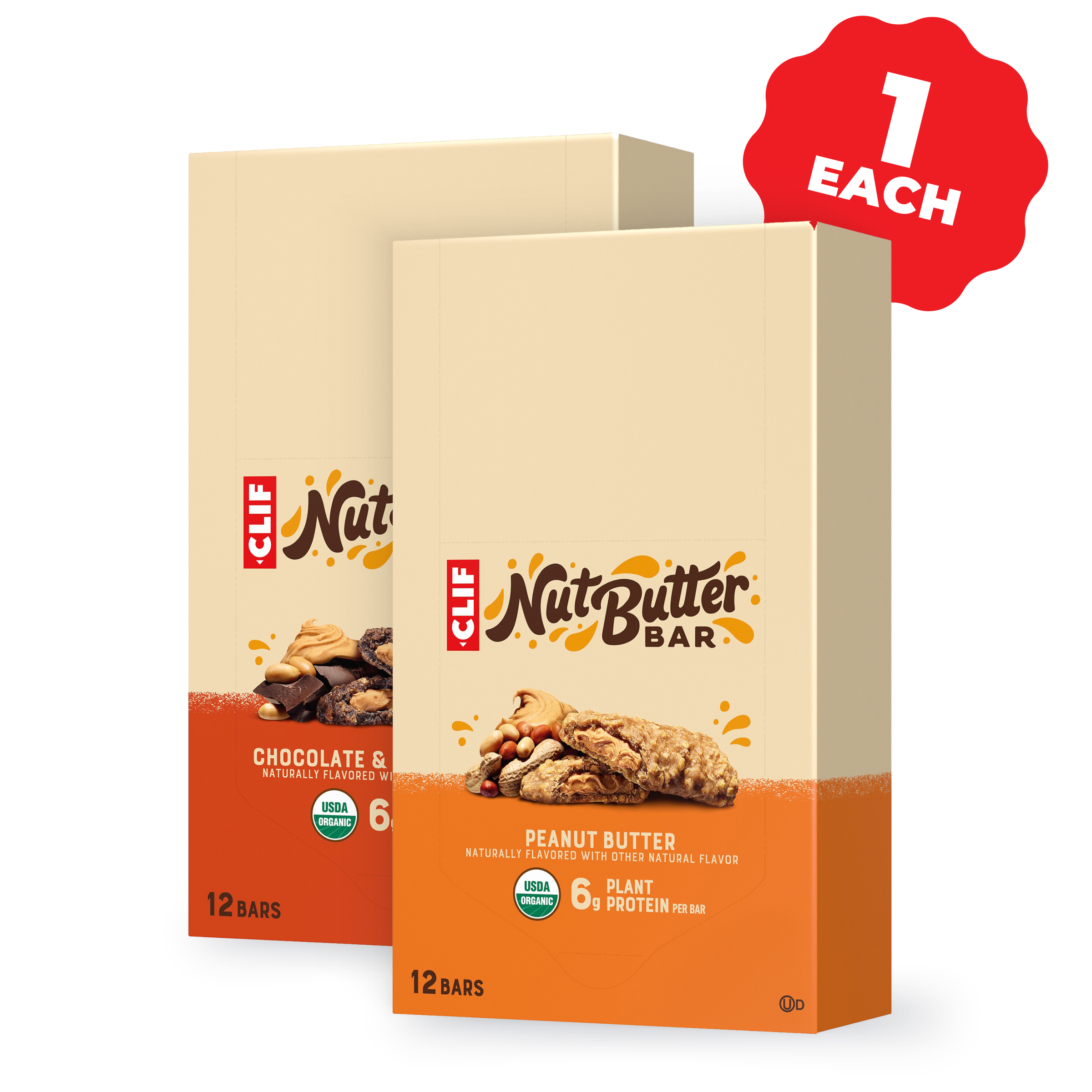 Nut Butter Bar Chocolate & Peanut Butter + Peanut Butter Variety Pack, 24 Bars