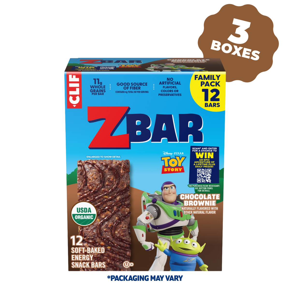 Zbar Chocolate Brownie Soft-Baked Energy Snack Bars, Organic Granola Bars Multi-Pack, 36 Bars