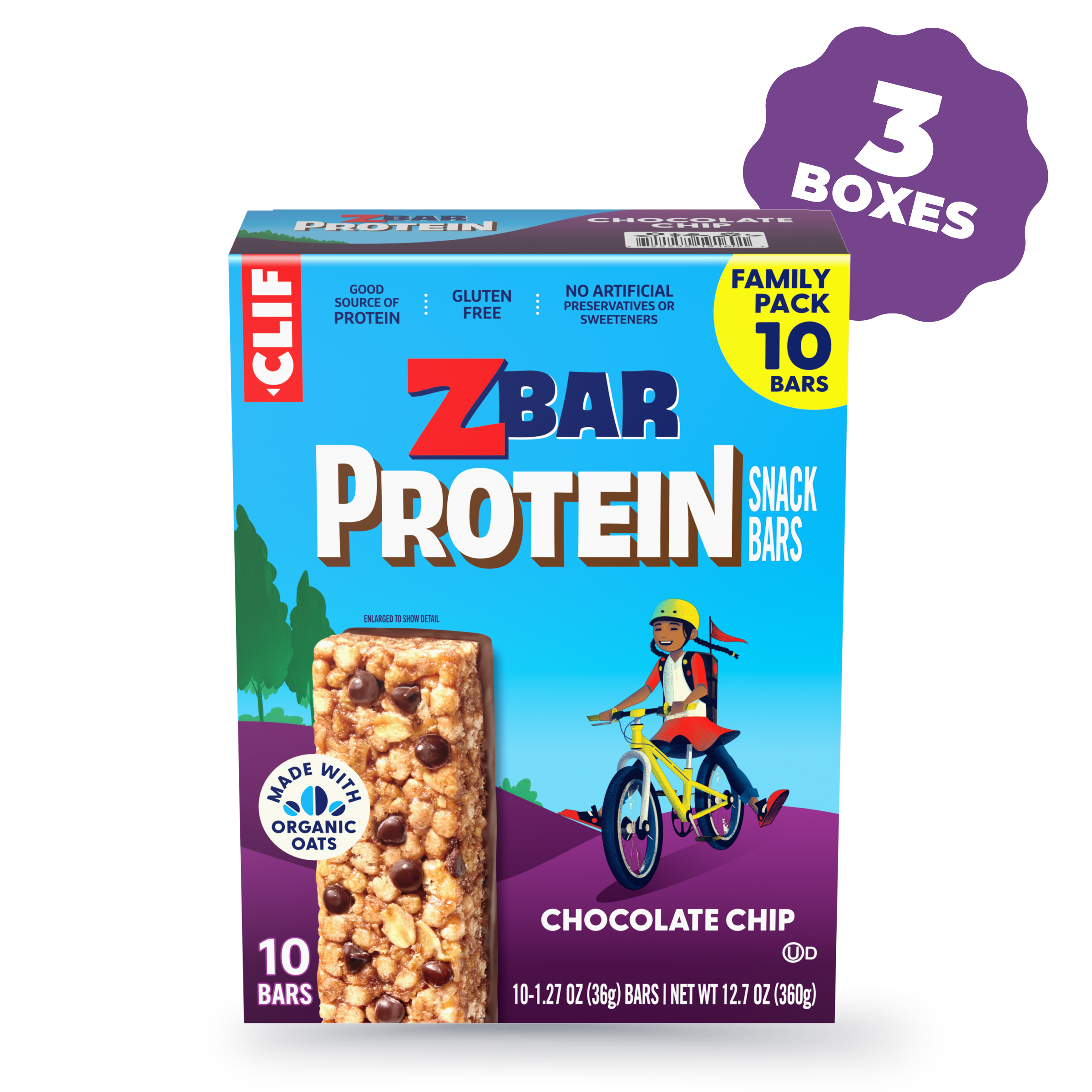 Zbar Protein Chocolate Chip Crispy Snack Bars, Gluten Free Protein Bars, 30 Bars